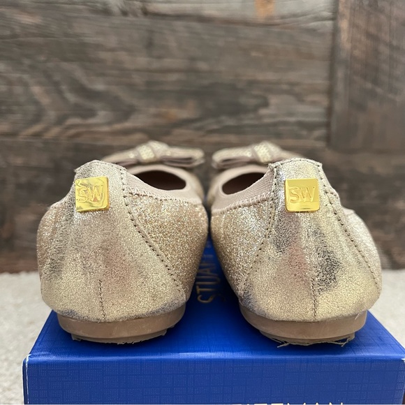 Stuart Weitzman Chain Bow Glitter Ballet Flats - Pale Gold - Size 13 - Picture 7 of 11